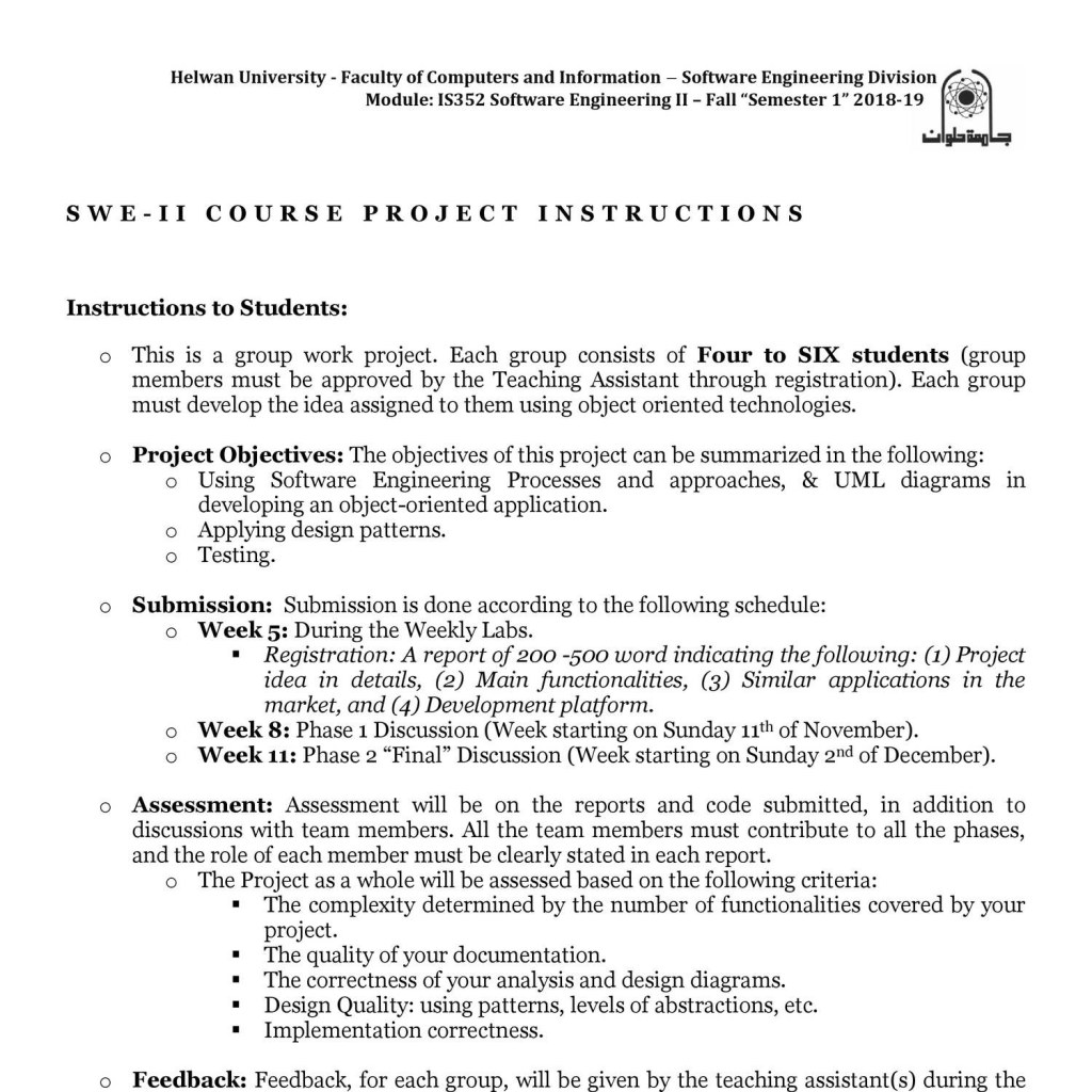 Picture of: IS Software Engineering II (Projects Description) Fall