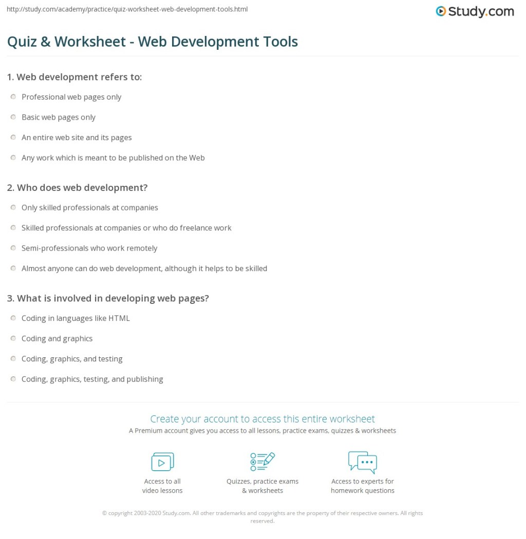 Picture of: Quiz & Worksheet – Web Development Tools  Study