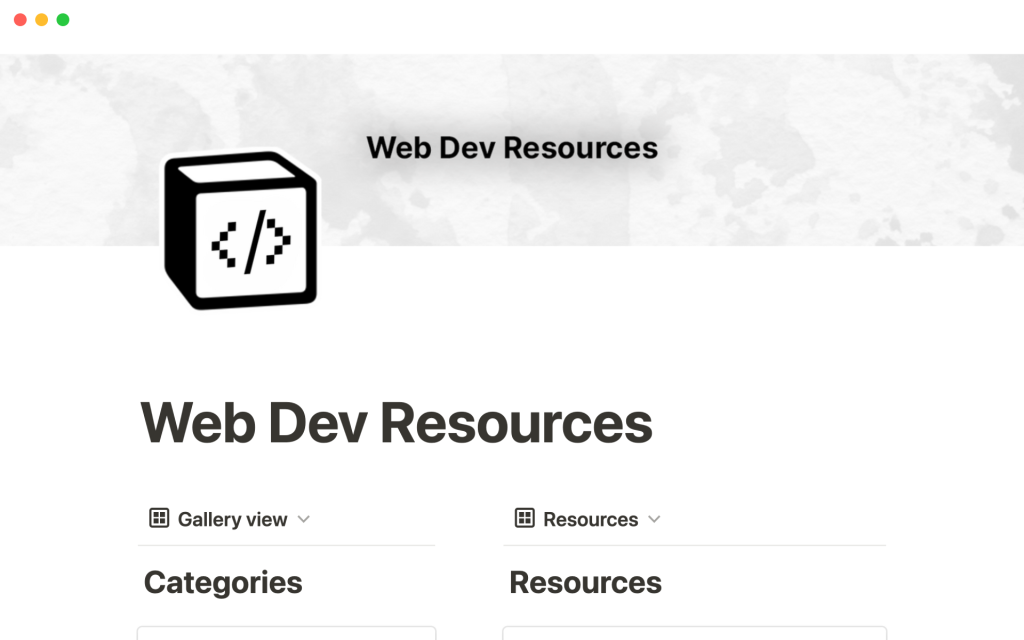 Picture of: Web development resources  Notion Template